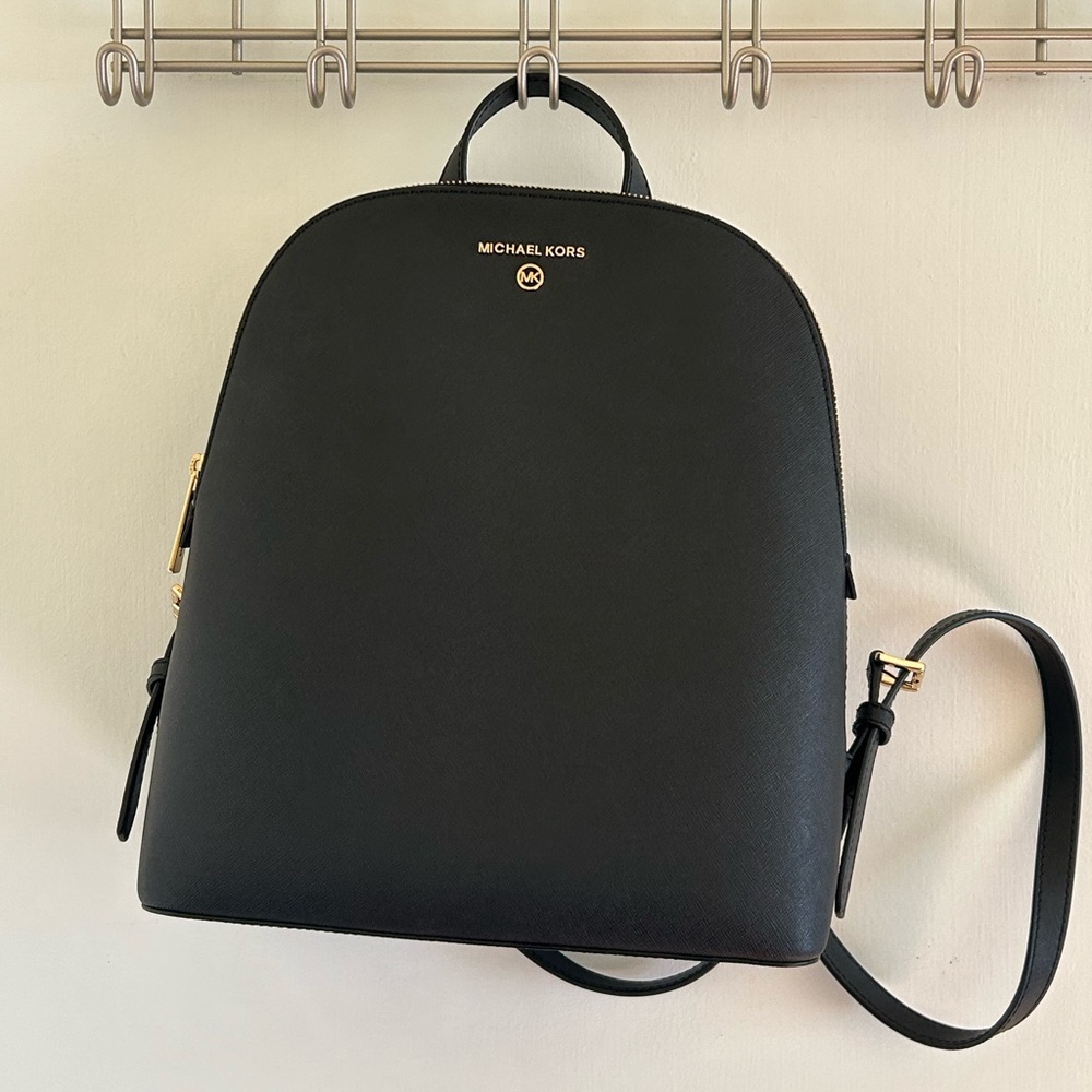 Black Leather Michael Kors Backpack Adjustable Straps